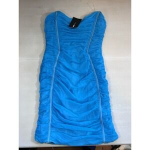 Fashion Nova Tyra Mesh Mini Dress Turquoise Lrg